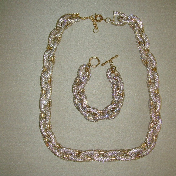 Rhinestone and Gold-Tone Chain Link Necklace - Picture 9 of 15